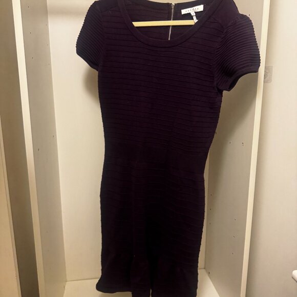 Sandro Knitted Rib Fit & Flare Mini Dress Purple Flare Size 3 - Picture 16 of 16